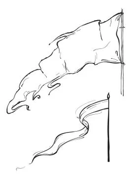 Two line pirate flags, isolated on white background Stock Illustration