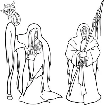 Two linear arts with couple of mages Stock Illustration