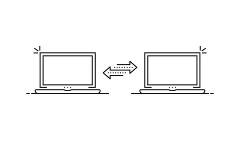 Two linear laptop like easy file transfer Illustrazione stock