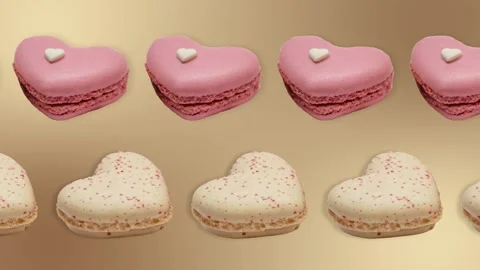 Two lines with Heart shaped macarons animated.Romantic Valentine's Day concept. Stock Footage 168328677