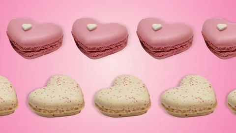 Two lines with Heart shaped macarons animated.Romantic Valentine's Day concept. Stock Footage 168328805