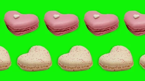 Two lines with Heart shaped macarons animated.Romantic Valentine's Day concept. Stock Footage 168329013