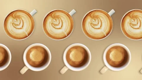 Two lines with many coffee mugs animated in different direction.Breakfast Stock Footage 168328226