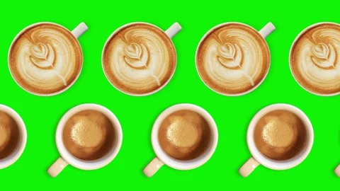 Two lines with many coffee mugs animated in different direction.Breakfast Stock Footage 168328617