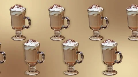 Two lines with many coffee mugs animated in different direction.Breakfast Stock Footage 168332953