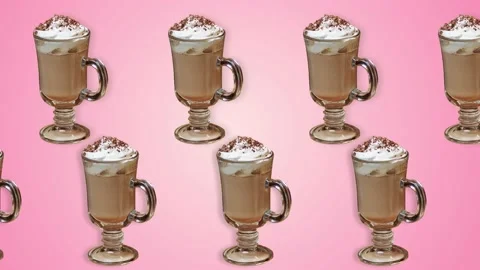 Two lines with many coffee mugs animated in different direction.Breakfast Stock Footage 168333497