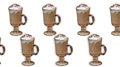 Two lines with many coffee mugs animated in different direction.Breakfast Stock Footage 168333504