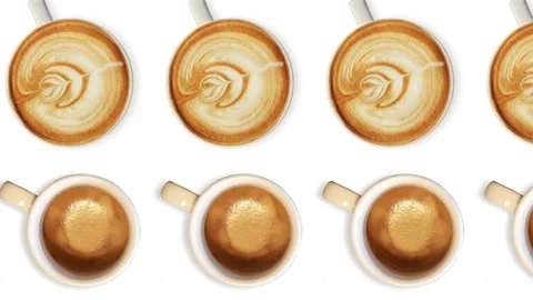 Two lines with many coffee mugs animated in different direction.Breakfast Stock Footage 168335423
