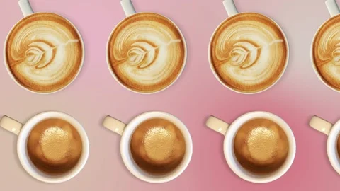 Two lines with many coffee mugs animated in different direction.Breakfast Stock Footage 168335745