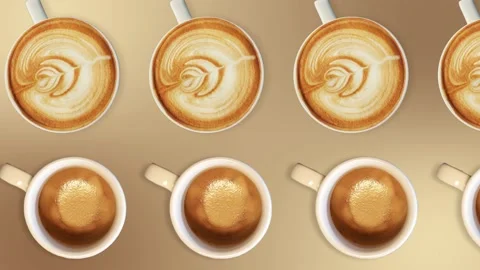 Two lines with many coffee mugs animated in different direction.Breakfast Stock Footage 168335755