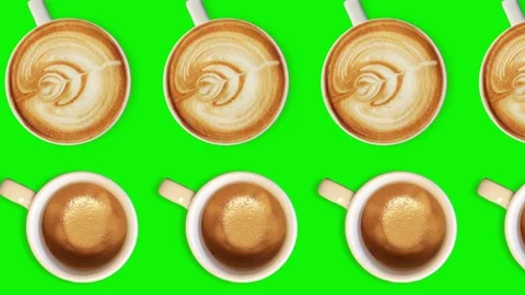 Two lines with many coffee mugs animated in different direction.Breakfast Video stock 168335788