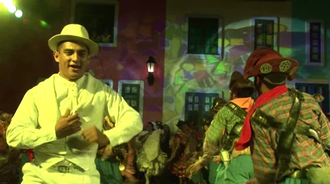 Two lines of people doing a traditional dance in Fortaleza, Ceara, Brazil Stock Footage 32208659