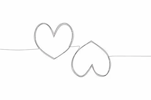 Two linked heart, continuous one line drawing. Stock Illustration