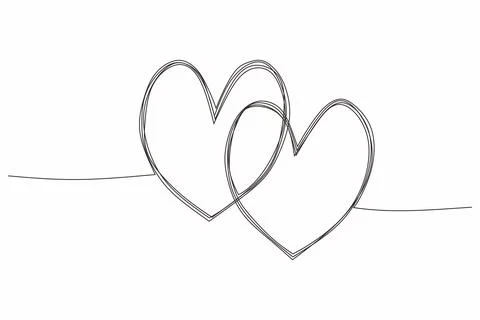 Two linked heart, continuous one line drawing. Stock Illustration