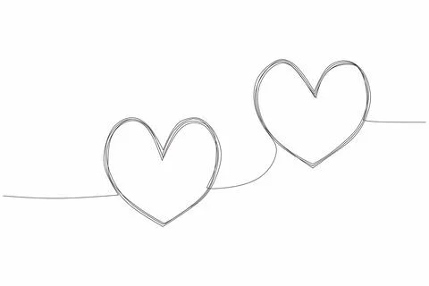 Two linked heart, continuous one line drawing. Stock Illustration