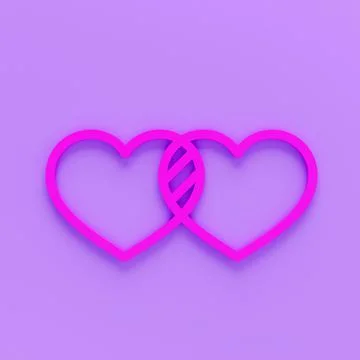 Two linked hearts 3d rendering icon isolated on colour background. Valentine' Stock Illustration
