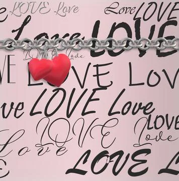 Two linked hearts hanging on chain Stock Illustration