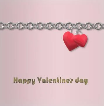 Two linked hearts hanging on chain Stock Illustration