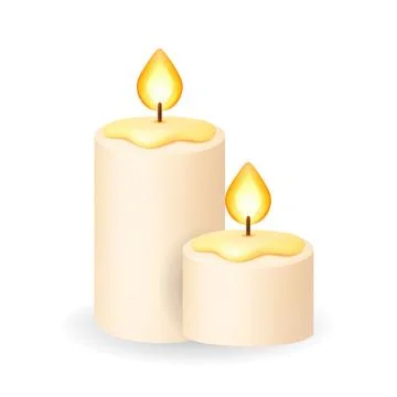 Two lit candles with warm flame. 3D realistic religious illustration Stock Illustration