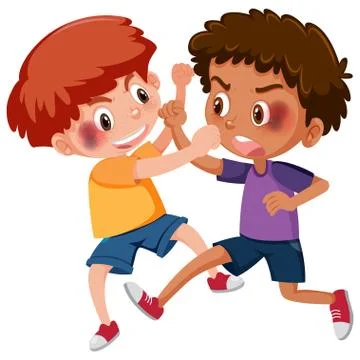Two little boy fighting on white background Stock Illustration