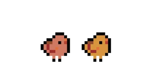 Two little chicken walking pixel animation Stock Footage 309871793