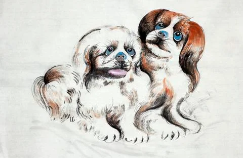 Two little dogs Stock Illustration