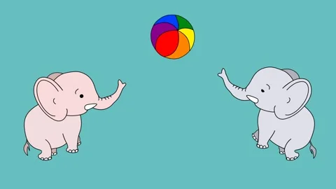 Two little elephants are playing ball  4k loop animation Stock Footage 158305461