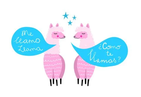 Two Llamas talking hand drawn colorful print design Illustrazione stock