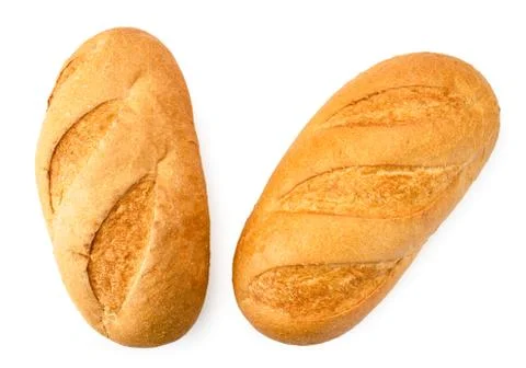 Two loaves of bread on a white. The form of the top. Stock Photos