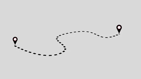 Two location pins connected by a dashed line animated on background. Stock Footage 263695701