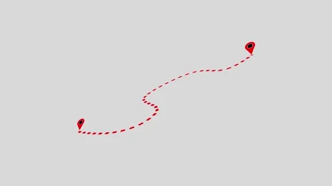 Two location pins connected by a dashed line animated on background. Stock Footage 263695704