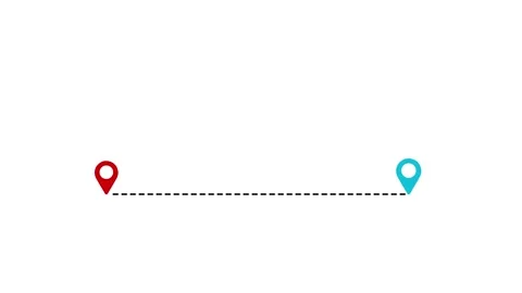 Two location pins connected by a dashed line animated on white background. .. Video stock 308930704