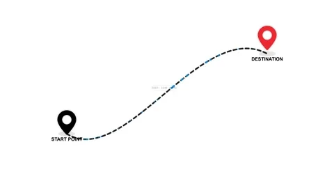 Two location point. Route path between start point and destination pin icons Stock Footage 340550566