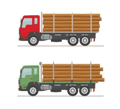 Two logging trucks on the road. Isolated on white background. Stock Illustration