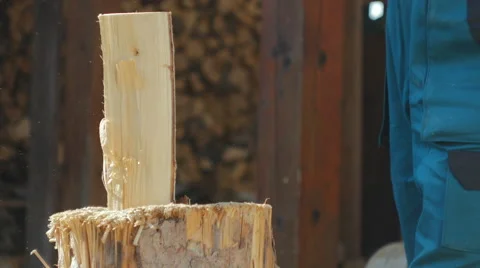 Two Logs Being Splitted ,detail Stock Footage 61481682