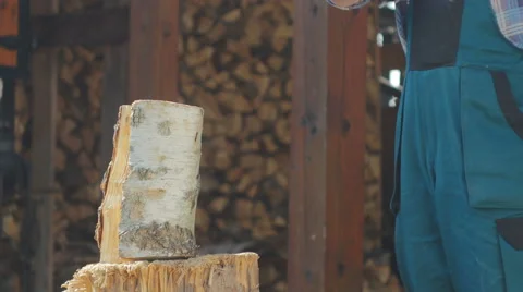 Two Logs Being Splitted Stock Footage 61481207