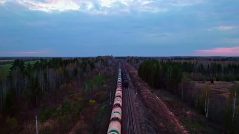 Two long freight trains go on railway. Stock Footage 196486902