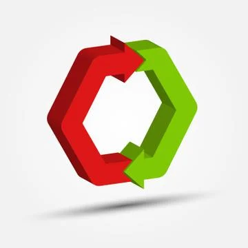 Two looped colored three-dimensional arrows to illustrate a plan, strategy or 스톡 일러스트