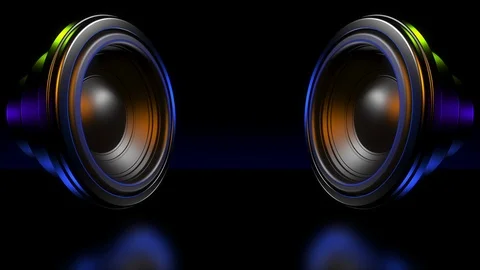 Two Loud Speakers or Sub Woofers Pulsing with the Beat - 3D Animation Stock-Footage 104644052
