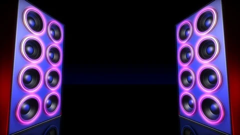 Two Loud Speakers or Sub Woofers in Cabinet Pulsing with the Beat - 3D Video stock 104646331