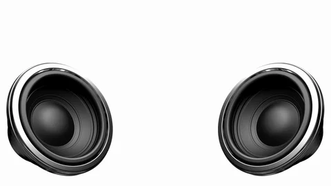 Two Loud Speakers or Sub Woofers Pulsing with the Beat Isolated on White - 3D Stock Footage 104840960