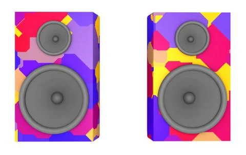 Two loudspeaker boxes in colors isolated on white background Stock Illustration