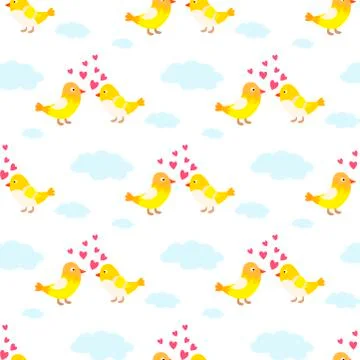 Two lovely birds couple vector fall in love fly animals kissing with hearts Stock Illustration