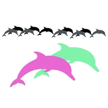 Two lovely dolphins jumping vector icon, Stock Illustration