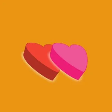 Two lovely smooth colored hearts stay together on little dark yellow Stock Illustration