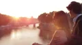 two lovers admire the sunset, with the background of St Peter - sunshine HD Footage