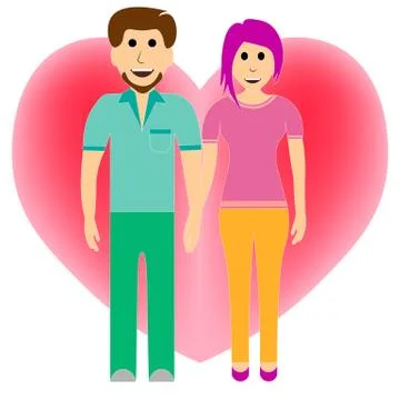 Two lovers on the background of a huge heart. Stock Illustration