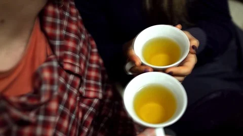 Two lovers drink tea in the restaurant Stock Footage 77521783