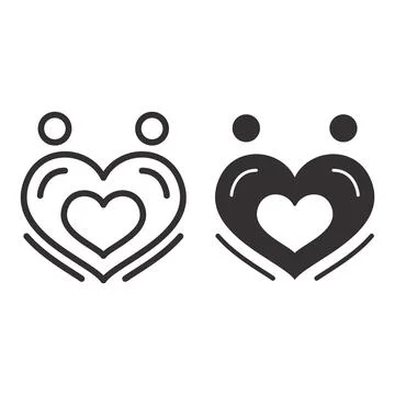 Two lovers form a heart line and solid icon, Valentines Day concept, romantic Stockillustratie