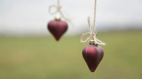 Two lovers hearts hanging Stock Footage 48591539